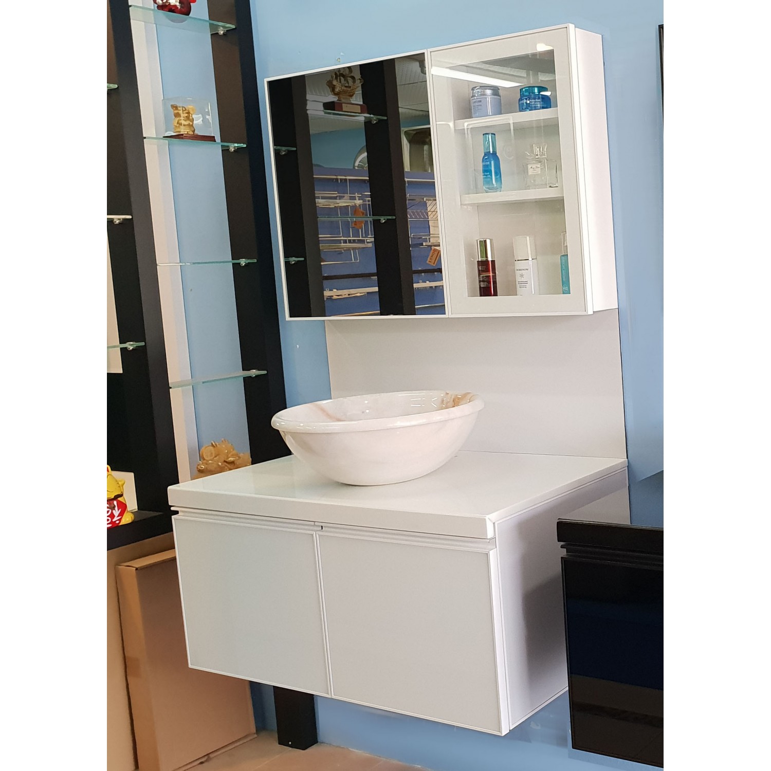 SMC-W4(XL)-SC Bathroom Aluminium Mirror Cabinet,Powder Coated Matte White 593mm(H)x900mm(W)x122mm(D) / Bilik Mandi Aluminium Cermin Kabinet Bersalut Serbuk 