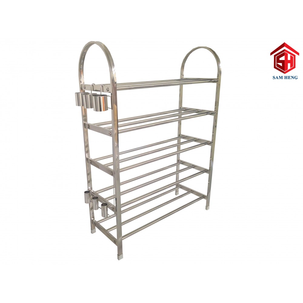 SHSR1005A 800mm 5-TIER STAINLESS STEEL SHOE RACK WITH UMBRELLA HOLDER