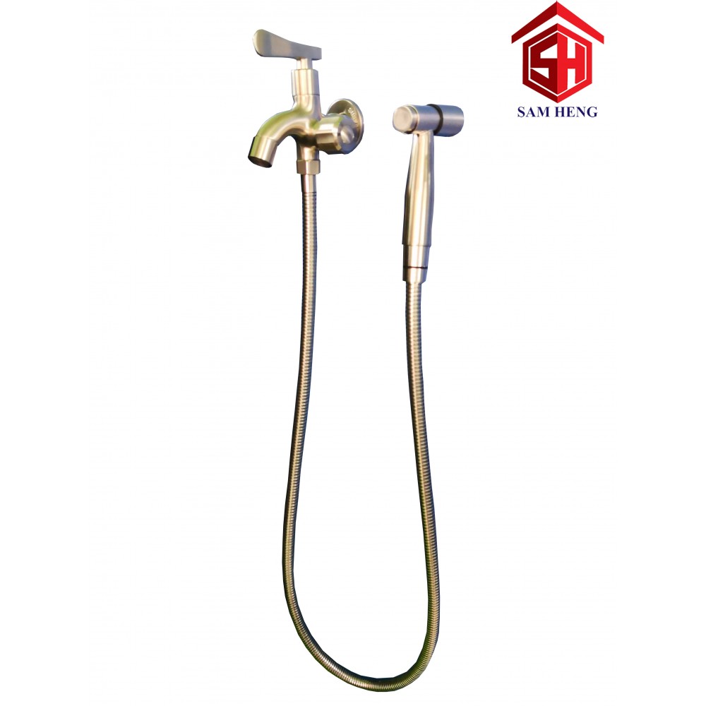 WALL 2 WAY TAP WITH 1.5M SPRAY BIDET