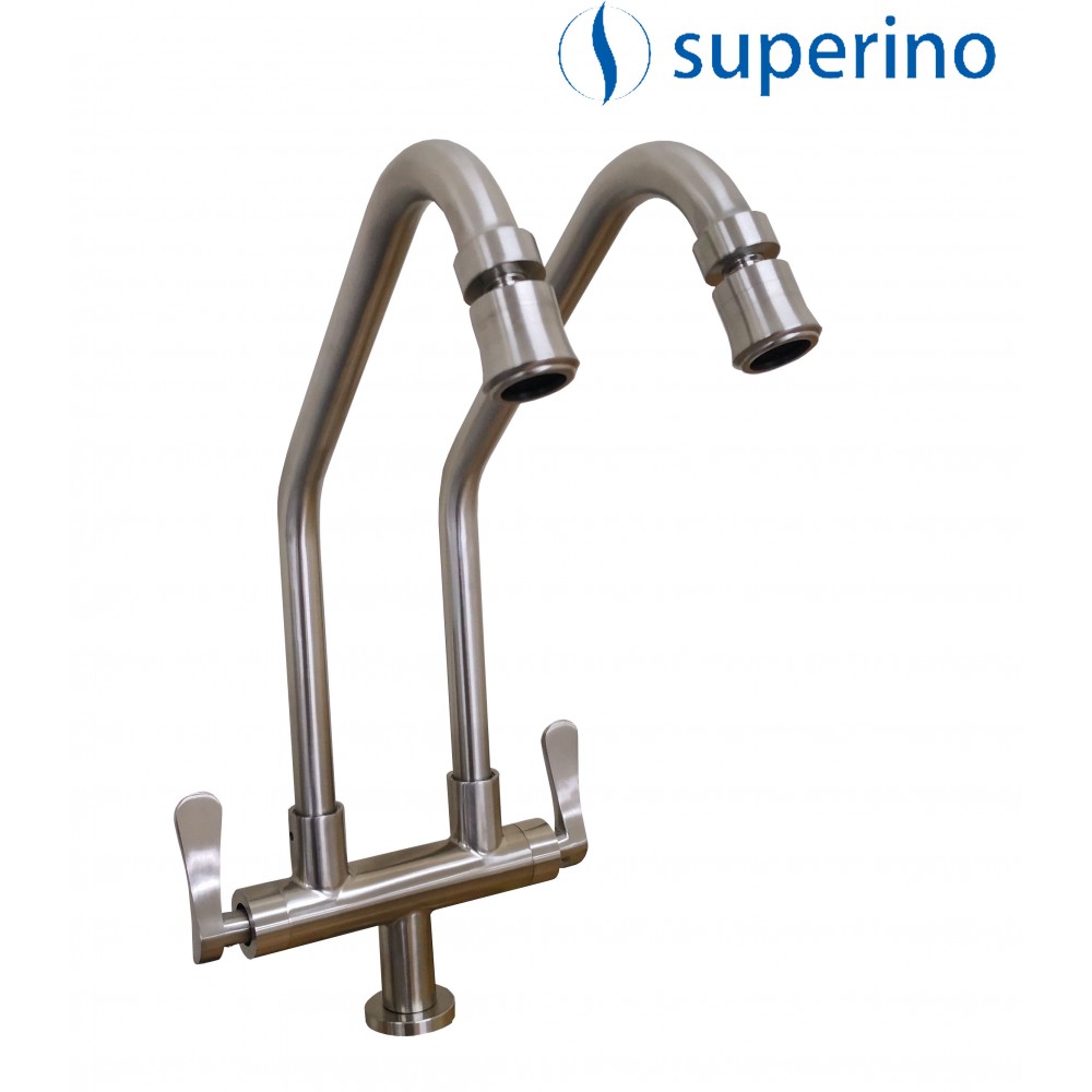 KITCHEN SINK PILLAR COLD TAP DOUBLE LEVER SATIN