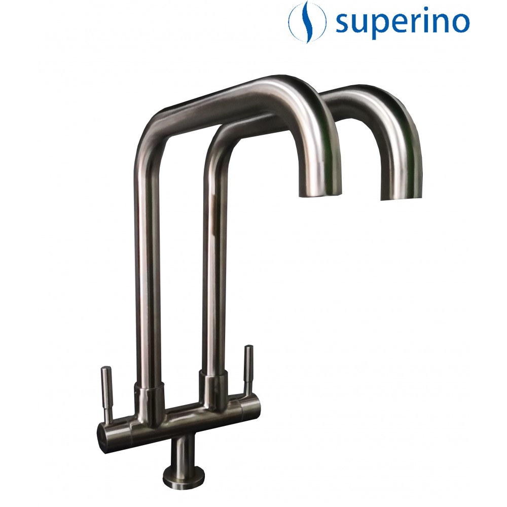 KITCHEN SINK PILLAR COLD TAP DOUBLE LEVER SATIN