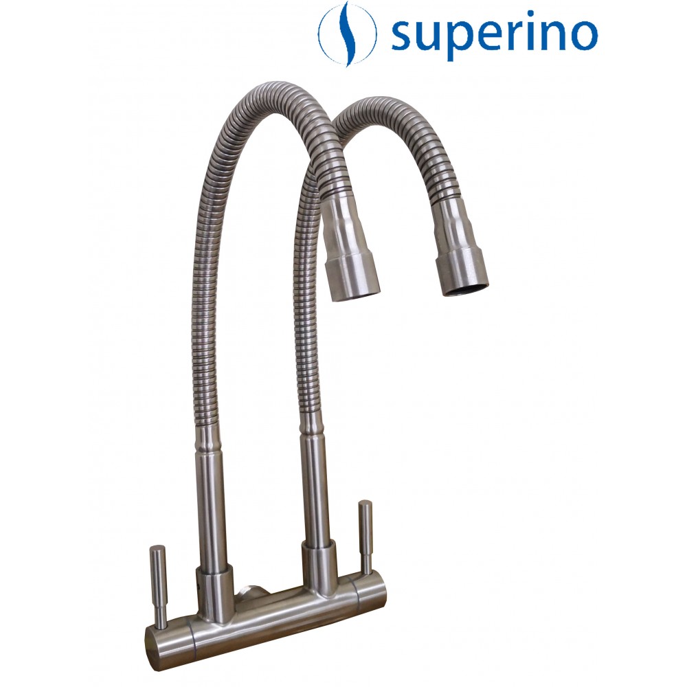 KITCHEN SINK WALL COLD TAP DOUBLE FLEXIBLE, DOUBLE LEVER SATIN