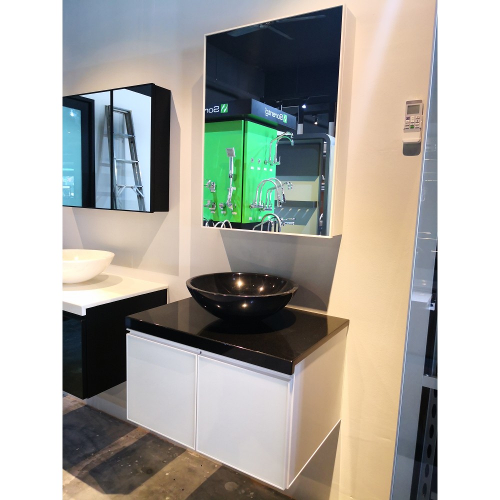 BASIN CABINET BLACK TOP WHITE CABINET 600MM