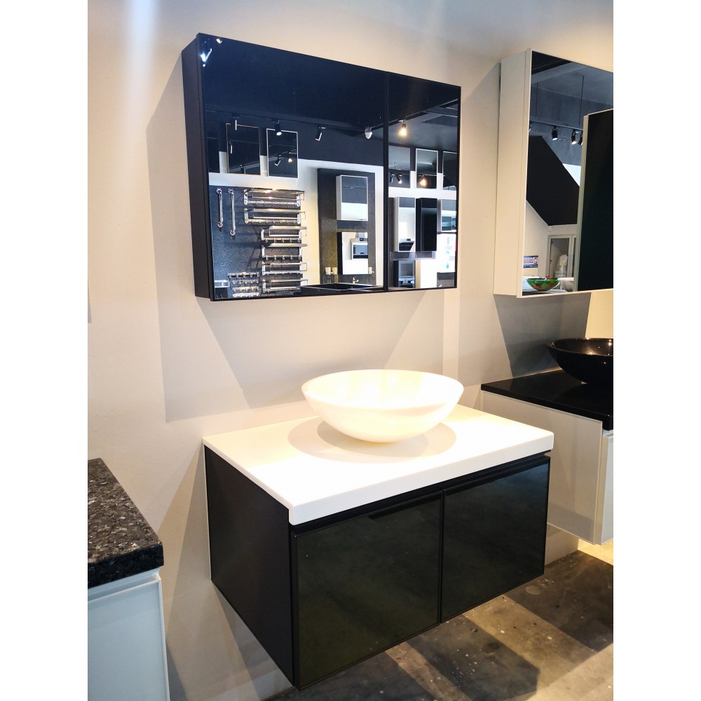 BASIN CABINET WHITE TOP BLACK CABINET 800MM