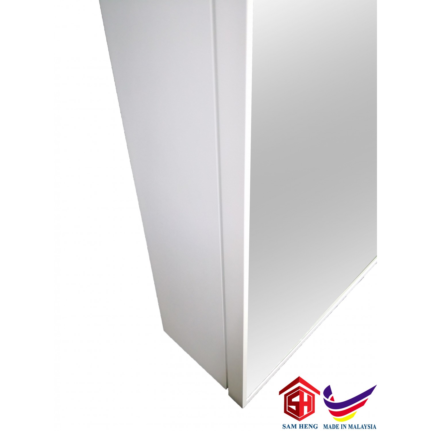 SMC-W4(L) Bathroom aluminium mirror cabinet,powder coated matte white 593mm(H)x800mm(W)x122mm(D)/ Bilik Mandi Aluminium Cermin Kabinet Bersalut Serbuk 