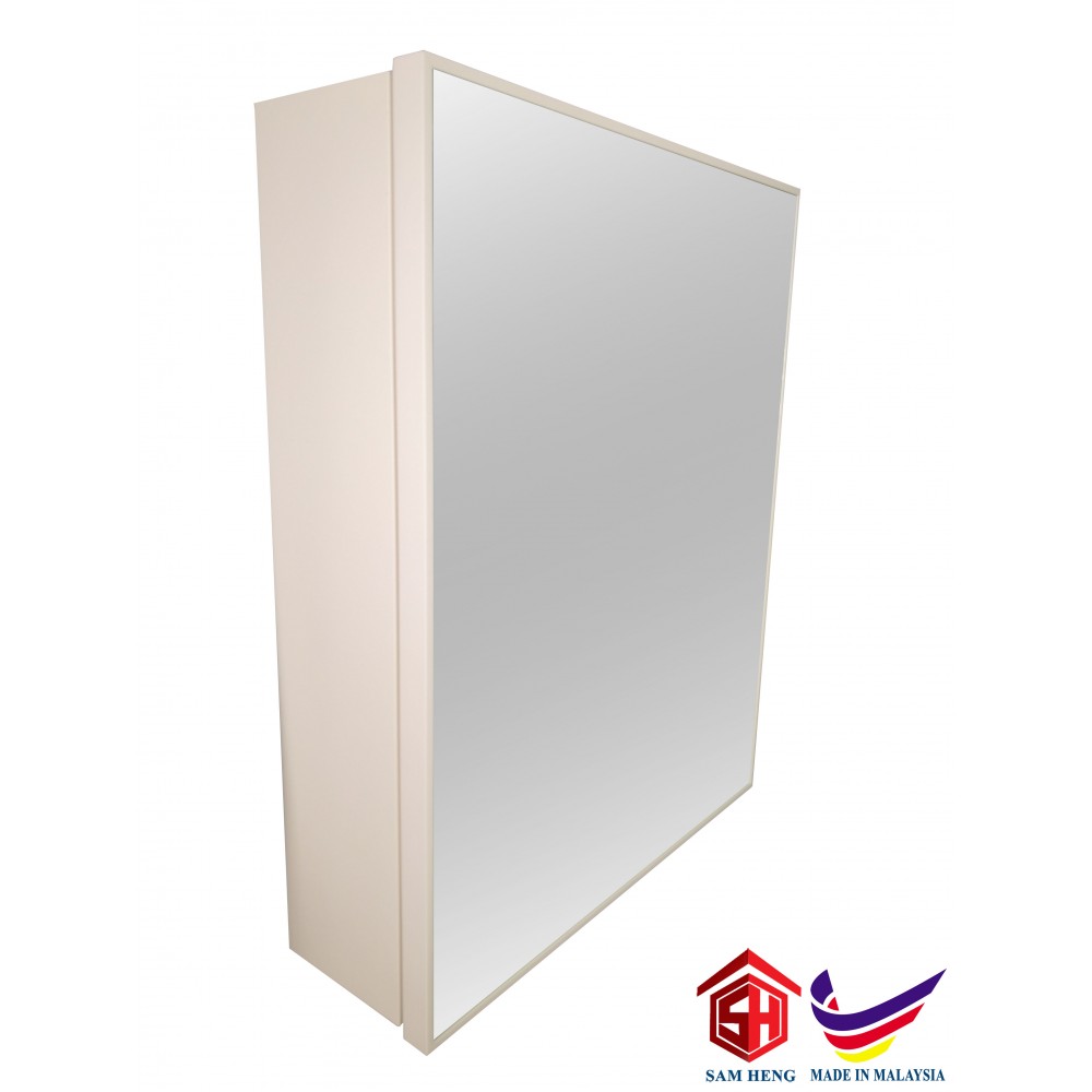 SMC-W4(2) Bathroom Aluminium Mirror Cabinet,Powder Coated Matte White 500mm(H)X400mm(W)x122mm(D)/ Bilik Mandi Aluminium Cermin Kabinet Bersalut Serbuk 