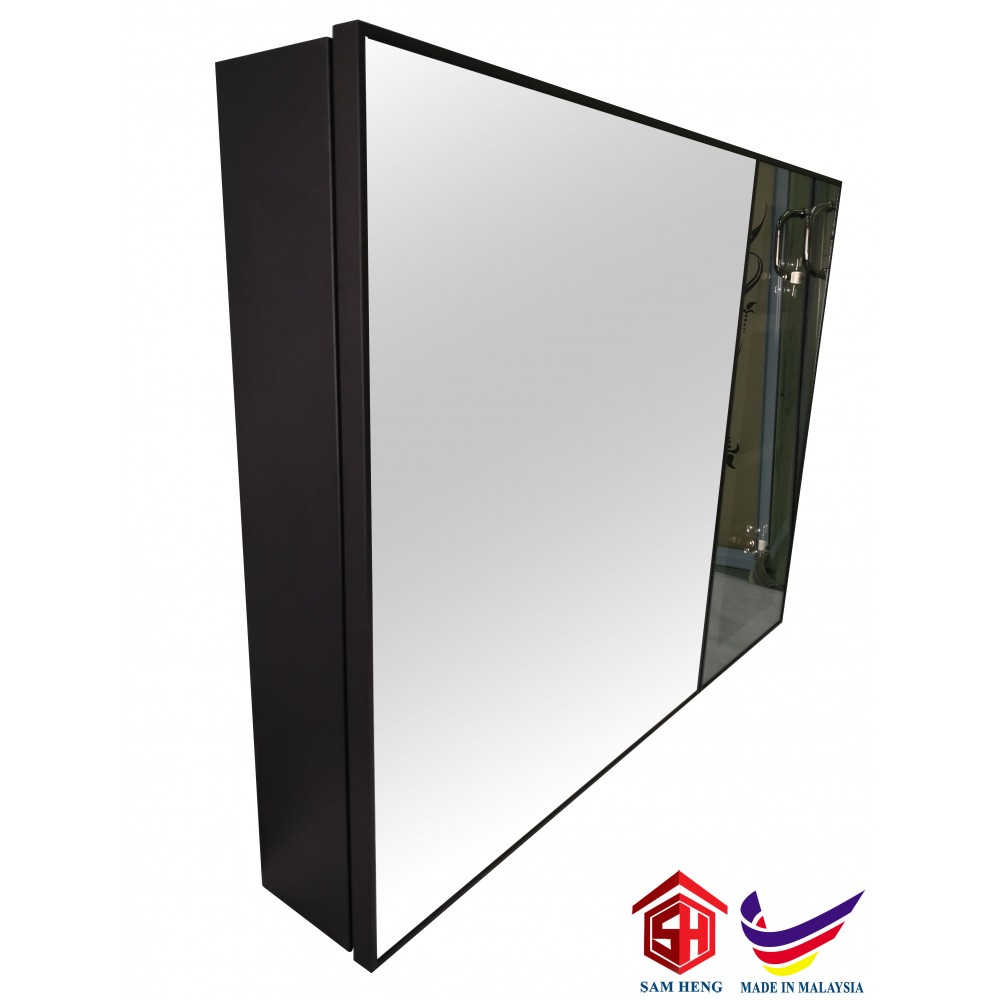 SMC-B4(L)-SC Bathroom aluminium mirror cabinet,powder coated matte black 593mm(H)x800mm(W)x122mm(D)/ Bilik Mandi Aluminium Cermin Kabinet Bersalut Serbuk 