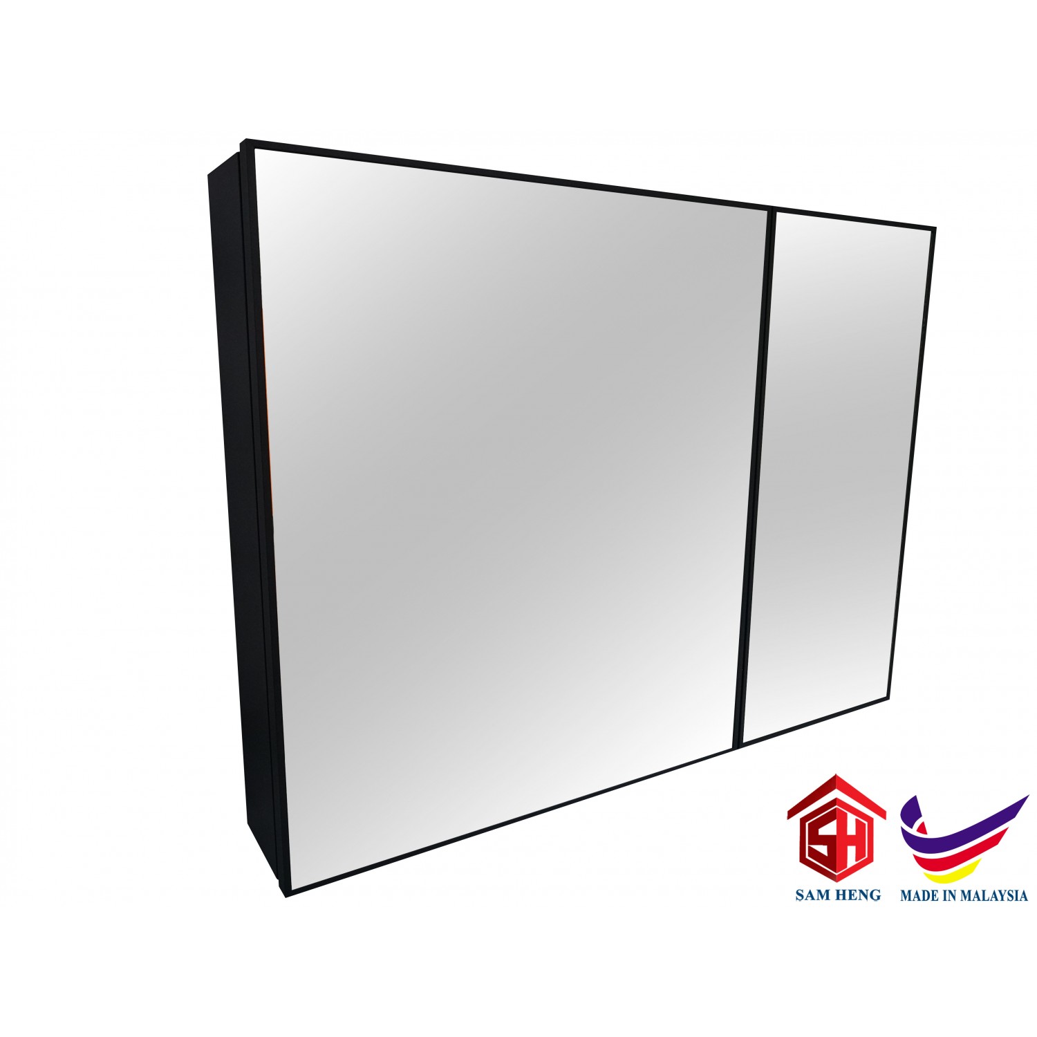 SMC-B4(XL) Bathroom Aluminium Mirror Cabinet,Powder Coated Matte Black  593mm(H)x900mm(W)x122mm(D) / Bilik Mandi Aluminium Cermin Kabinet Bersalut Serbuk 