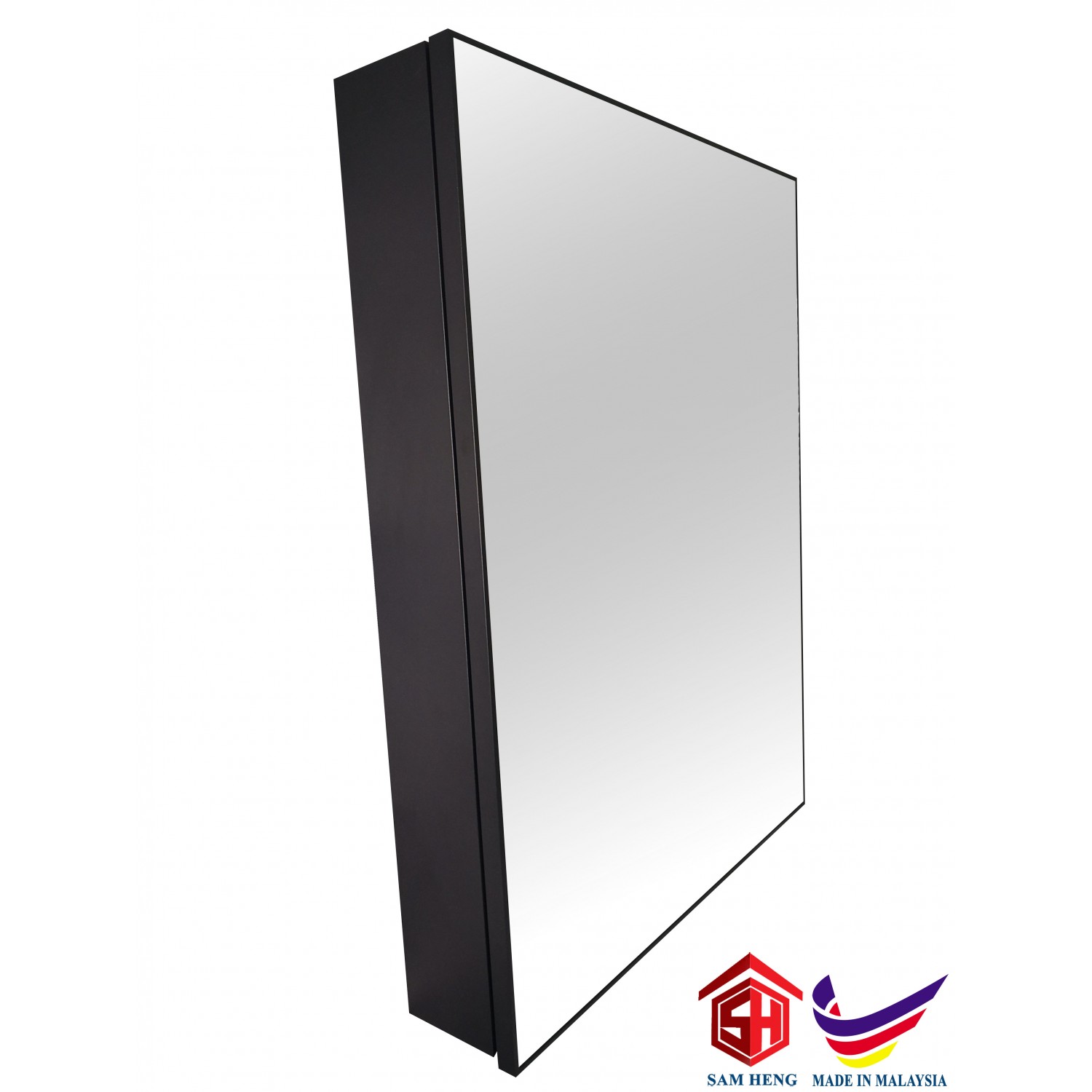 SMC-B4(M) Bathroom aluminium mirror cabinet,powder coated matte black 800mm(H)x600mm(W)x122mm(D)/ Bilik Mandi Aluminium Cermin Kabinet Bersalut Serbuk 